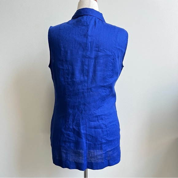 Casual Corner Womens Blue 100% linen Tunic button down vest Plus Size 14 - Picture 6 of 7